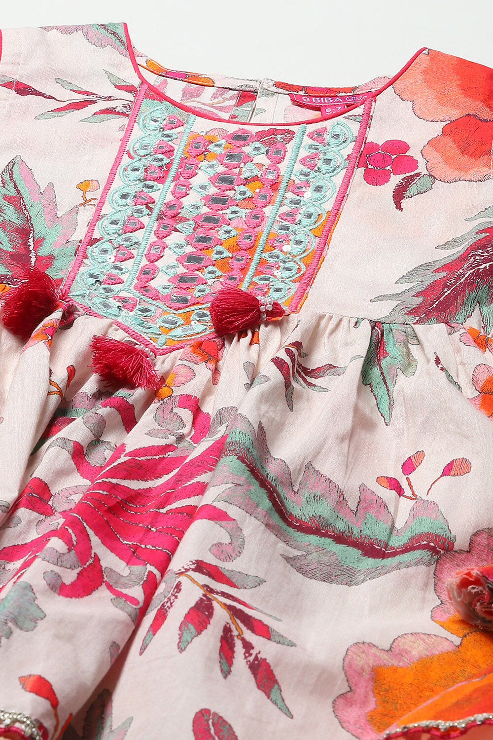 Off White Peplum Kurta With Sharara & Net Dupatta. image number 1