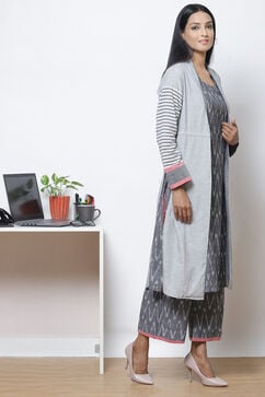 Grey Straight Cotton Fusion Wear 3 Piece Set image number 6
