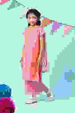 Pink Cotton Blend A-Line Kurta Straight Palazzo Suit Set image number 5