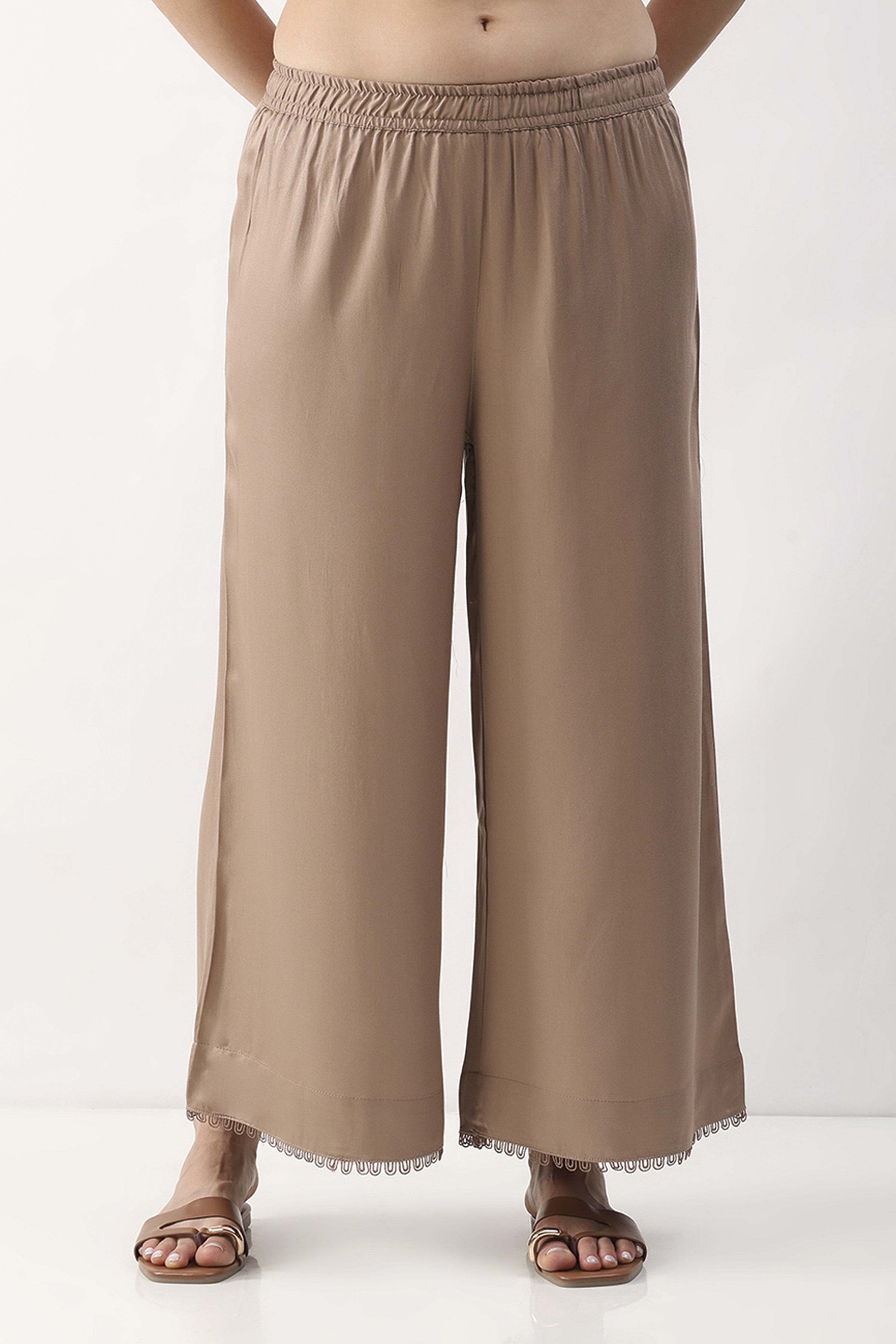 Nude Viscose Rayon Flared Palazzo image number 4
