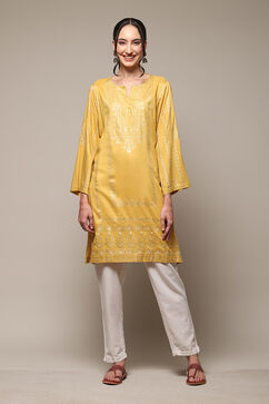 Yellow Rayon Straight Printed Kurta image number 0