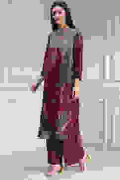 Berry Printed Straight Kurta Set image number 3