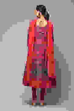 Crimson Red Cotton Anarkali Kurta Churidar Suit Set image number 4