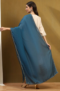 Peacock Blue Polyester Dupatta image number 3