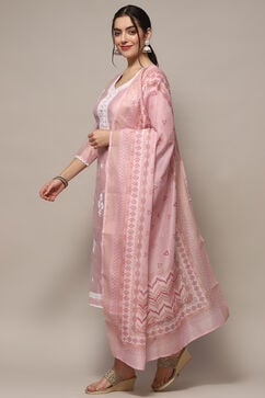 Pastel Pink Chanderi Blend Unstitched Suit set image number 5
