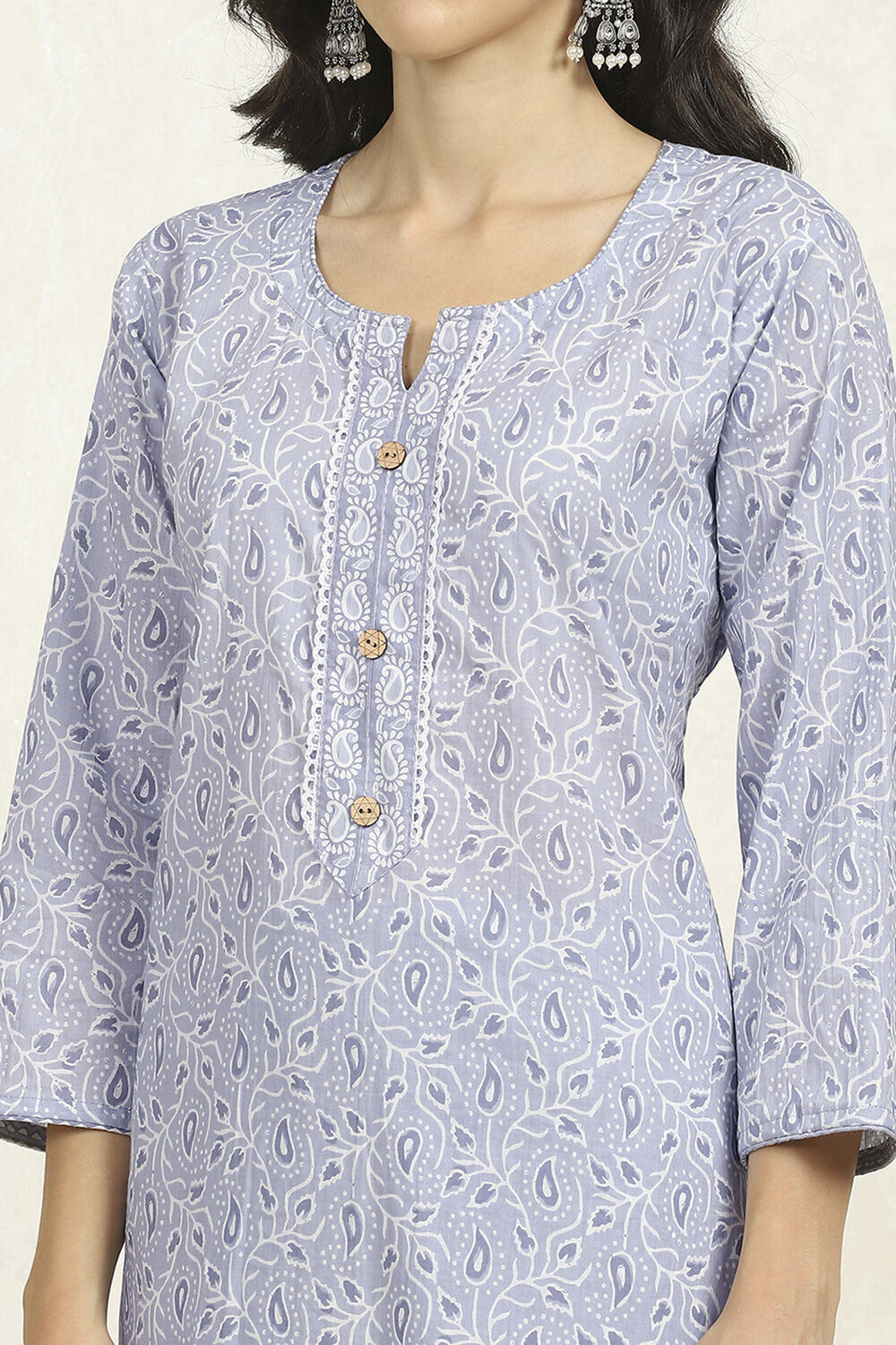 Light Blue Cotton Printed Unstitched Suit Set image number 2