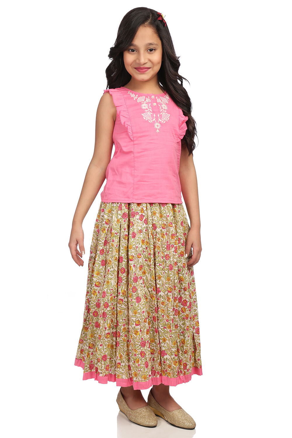 Multi-coloured Set of Cotton Printed Top and Skirt image number 2