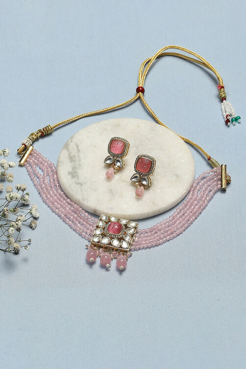 Light Pink Brass Necklace Set image number 0
