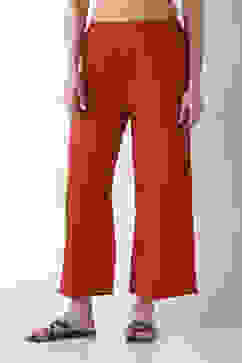Burnt Orange Viscose Straight Solid Pants image number 4