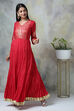 Red Cotton Fusion Wear Dress