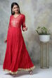Red Cotton Fusion Wear Dress