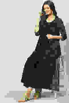 Black Art Silk Front Open 2 Piece Set image number 6