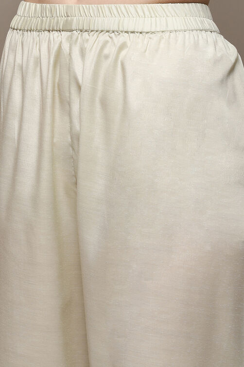Beige Chanderi Blend Machine Embroidered Unstitched Suit Set image number 3