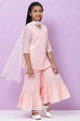 Pastel Pink Art Silk Girls Straight Kurta Sharara Suit Set