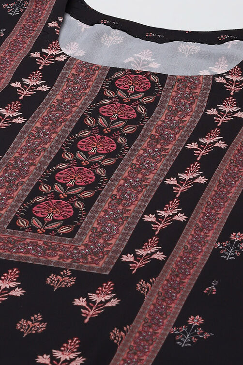 Black Cotton Blend Digital Print Unstitched Suit Set image number 2