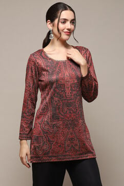 Red Poly Cotton Straight Printed Kurti image number 4