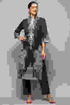 Charcoal Cotton Blend Printed Straight 2 Piece Set image number 0