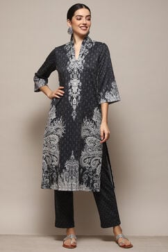 Charcoal Cotton Blend Printed Straight 2 Piece Set image number 0