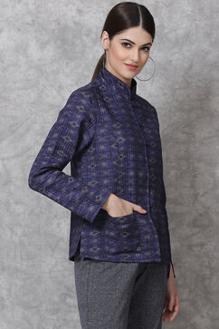 Blue Straight Art Silk Printed Jacket image number 3