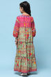 Green Cotton Tiered Dress Printed Dress image number 3