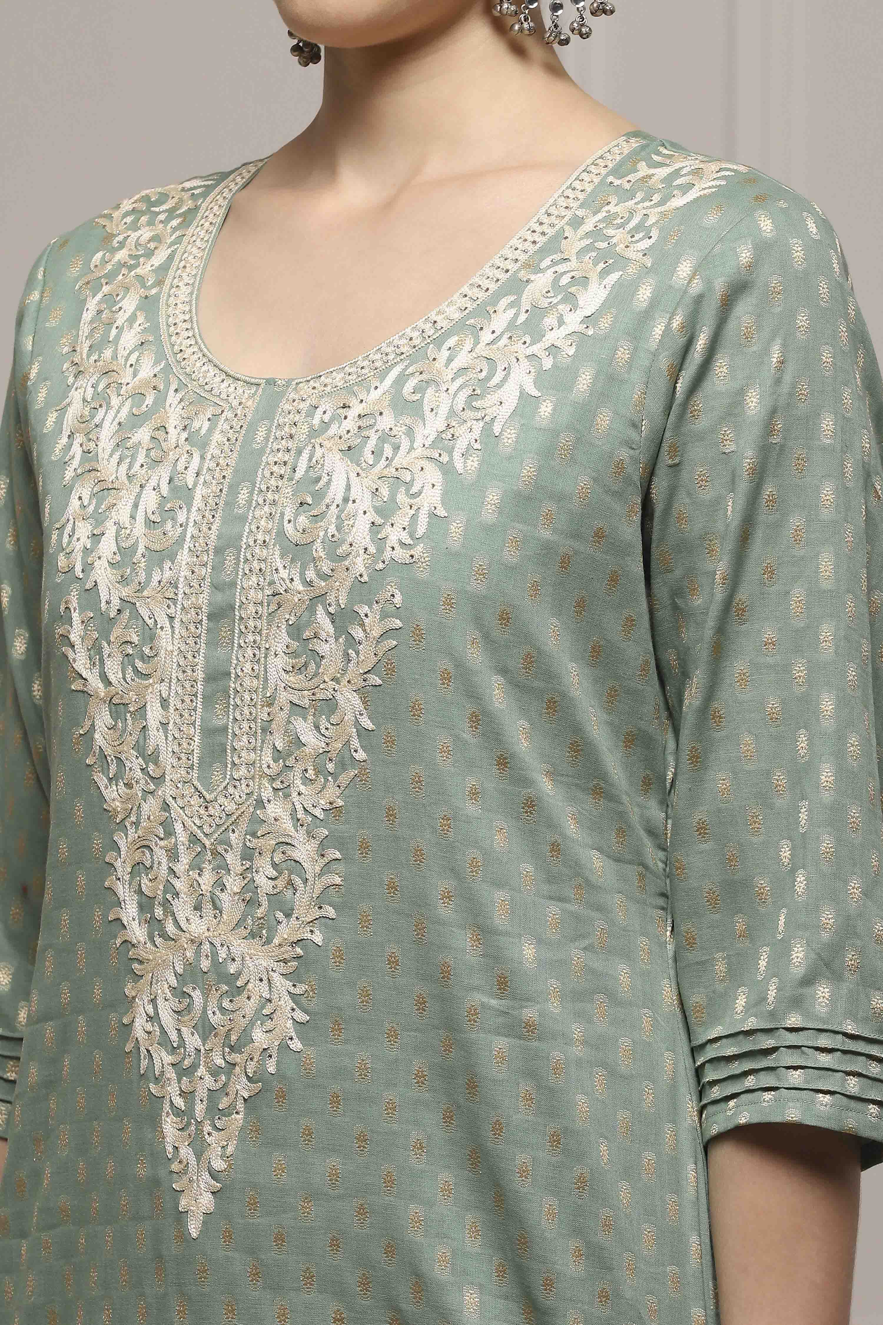Peach Cotton Blend Thread Embroidered Unstitched Suit Set image number 2