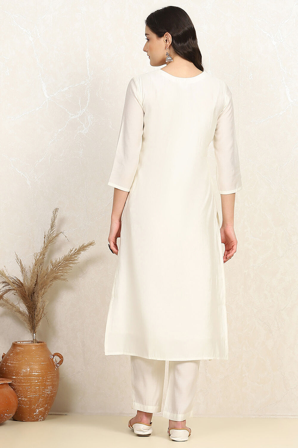 White Silk Blend Unstitched Suit Set image number 5
