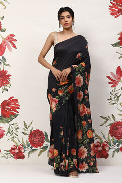Rohit Bal Black Cotton Blend Saree image number 5