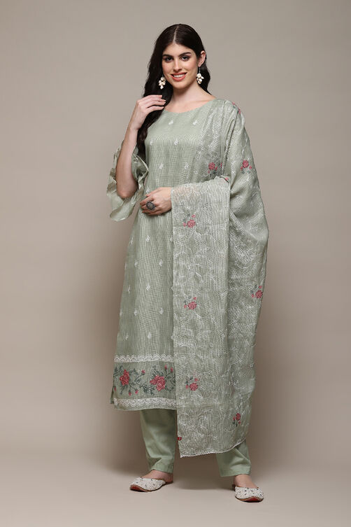 Green Cotton Blend Printed Unstitched Suit Set image number 8
