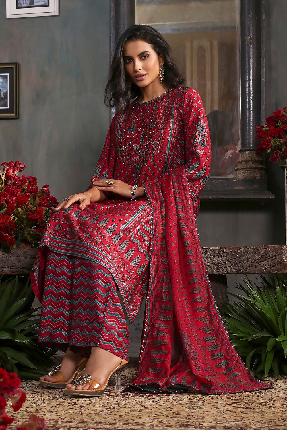 Blue Printed Straight Suit Set image number 6