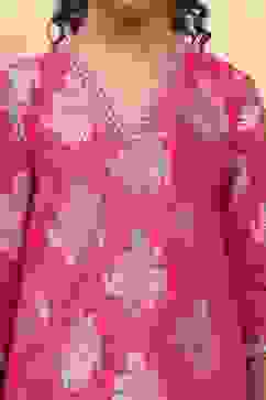 Fuchsia Art Silk Flared Kurta Pants Set image number 1