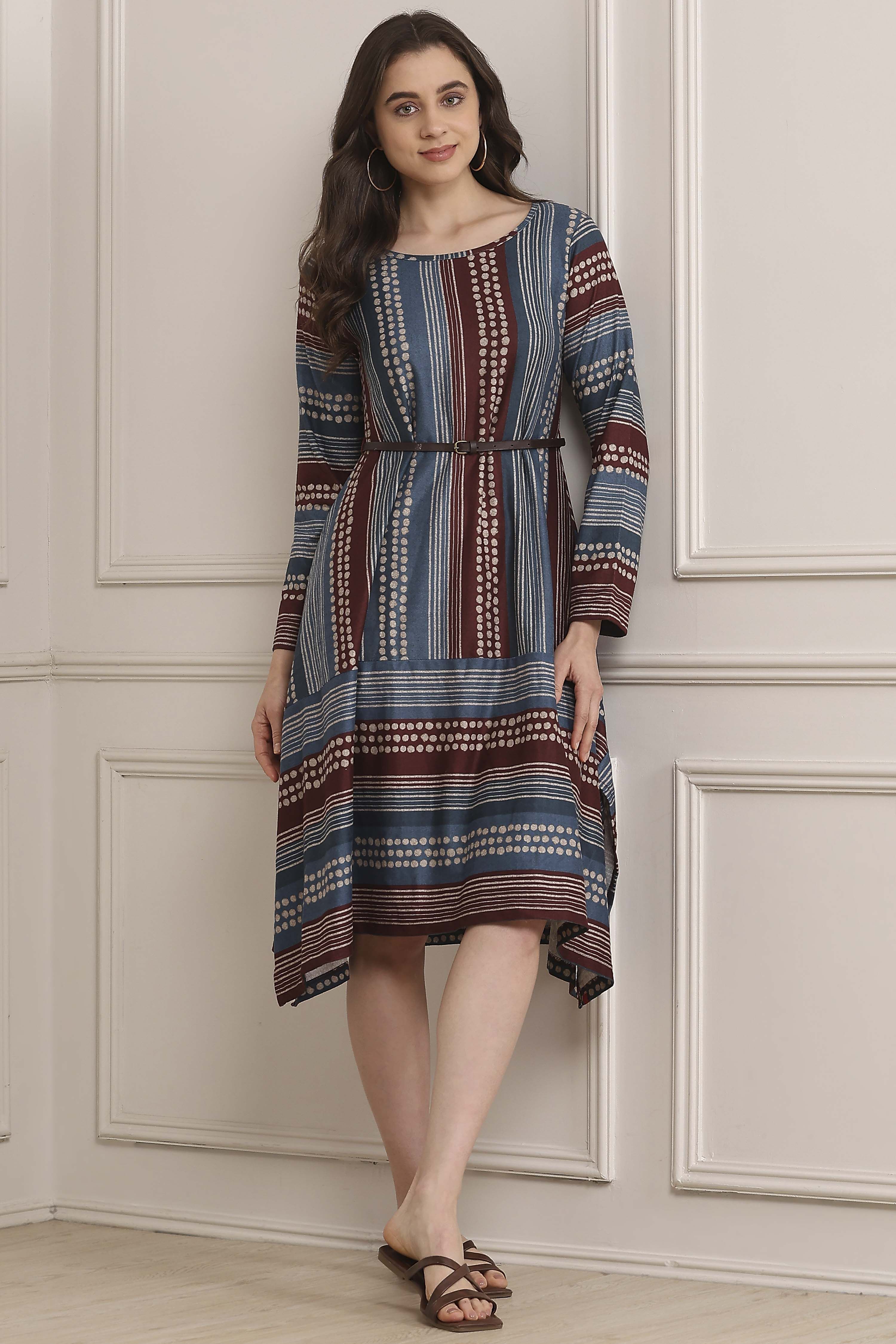 Indigo Blue Acrylic Printed Dress image number 0