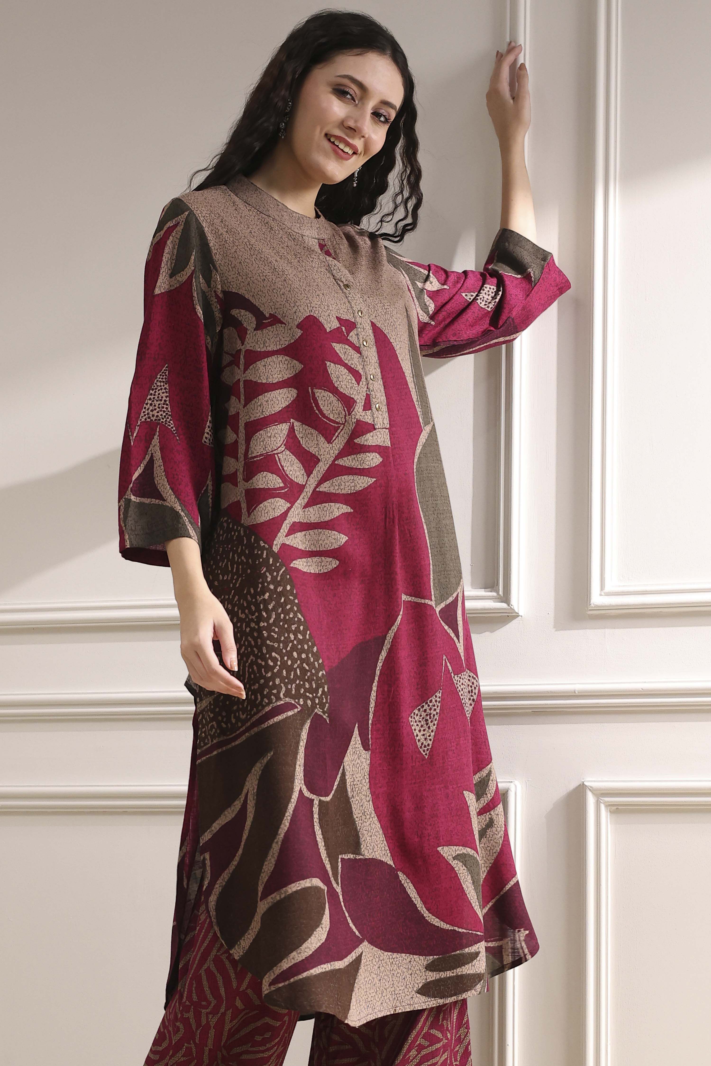 Berry Printed Straight Kurta Set image number 7