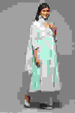 Aqua Cotton Gathered Kurta Palazzo Suit Set image number 6