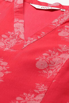 Pink Poly Chanderi A-Line Printed Kurta Palazzo Suit Set image number 1