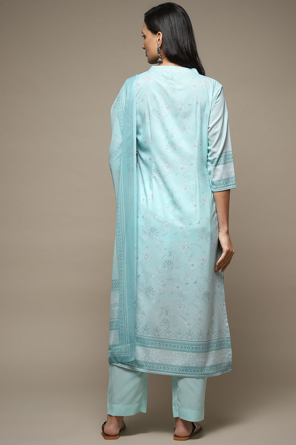 Off White Chanderi Hand Embroidered Unstitched Suit Set image number 6