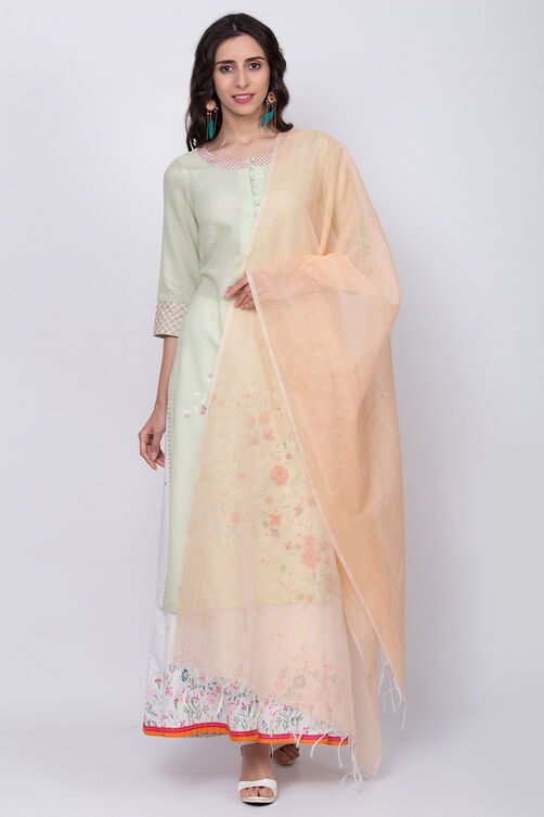 Peach Poly Metallic Cotton Yarndyed Dupatta image number 2