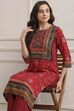 Red LIVA Straight Printed Kurta image number 0