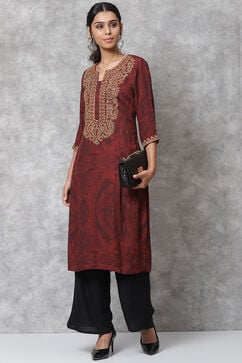 Red Velvet Straight Kurta image number 5