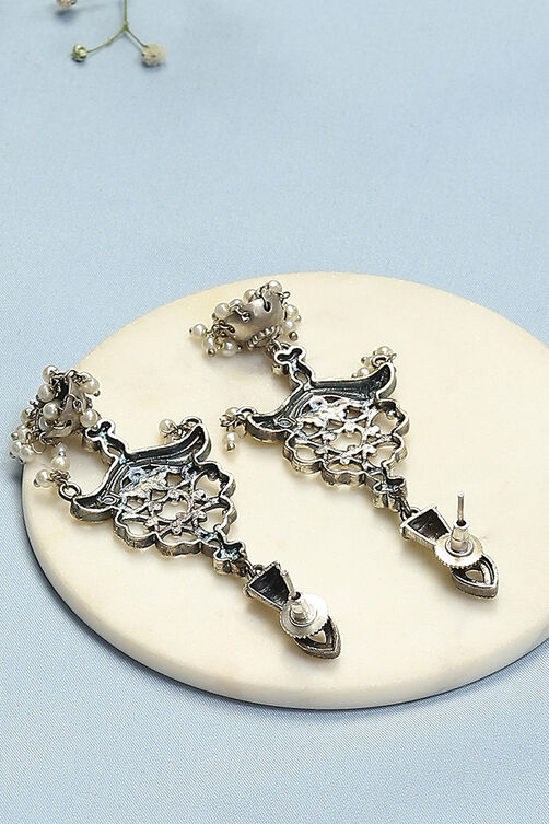 Oxidised White Brass Earrings image number 2
