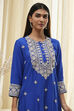 Blue Embroidered Straight Suit Set image number 1