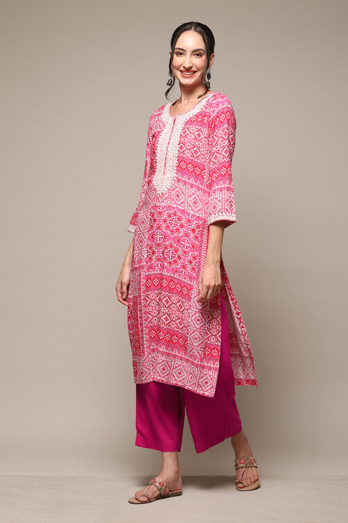 Deep Fuchsia Rayon Straight Printed Kurta image number 0