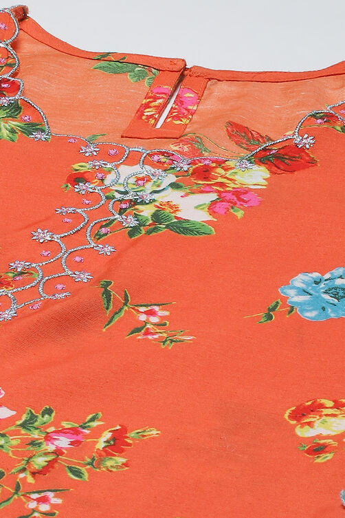 Orange Art Silk Straight Kurta Regular Pant Suit Set image number 1