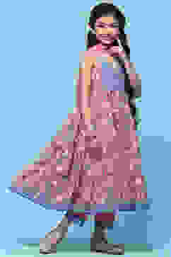 Pink Cotton Tiered Kurta With Palazzo & Net Dupatta  image number 6