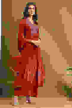 Red Cotton Printed Festive A-Line Suit Set image number 5