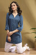 Black Solid Shirt Collar Straight Short Kurti image number 0