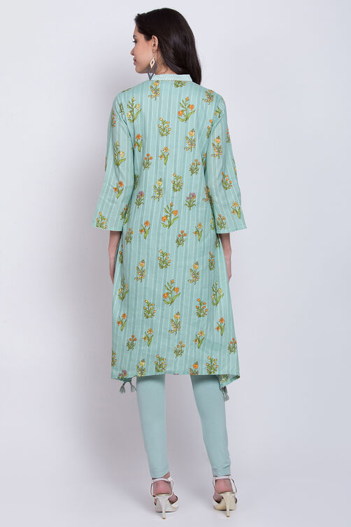 Turquoise Cotton A-Line Kurta Ankle Length Suit Set image number 4