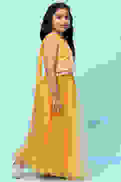 Yellow Poly Chanderi Printed Tasseled Lehenga Set image number 6