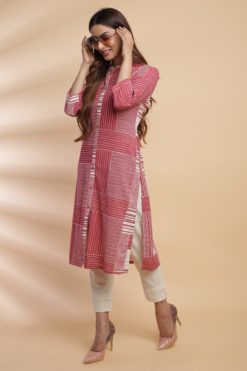 Green Cotton Blend Straight Kurta Slim Pant Suit Set image number 3