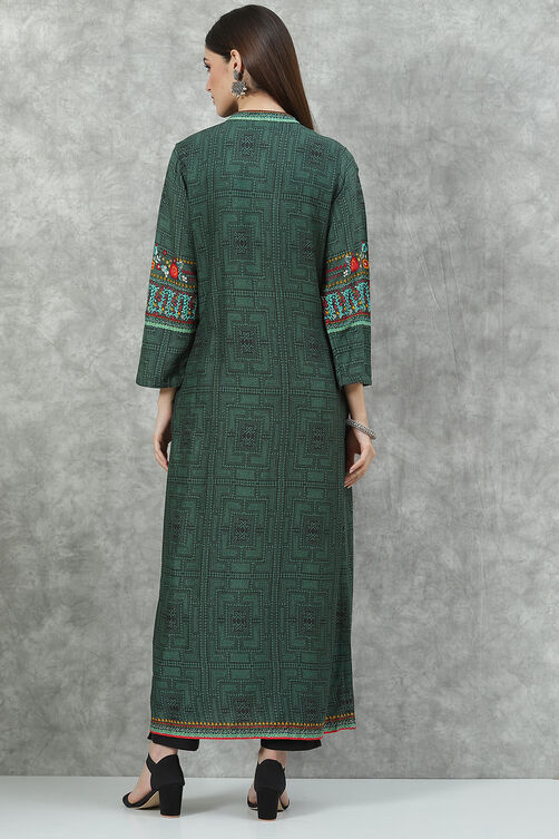 Green LIVA Straight Printed Kurta image number 4