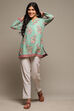 Denim Blue Cotton Blend Printed Kurti image number 0